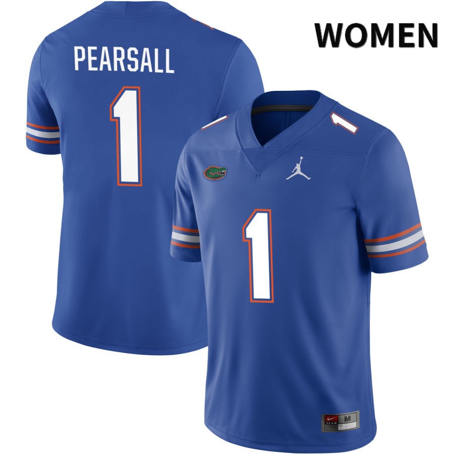 NCAA Florida Gators Ricky Pearsall Women's #1 Jordan Brand Royal 2022 NIL Stitched Authentic College Football Jersey VDZ0564ZN